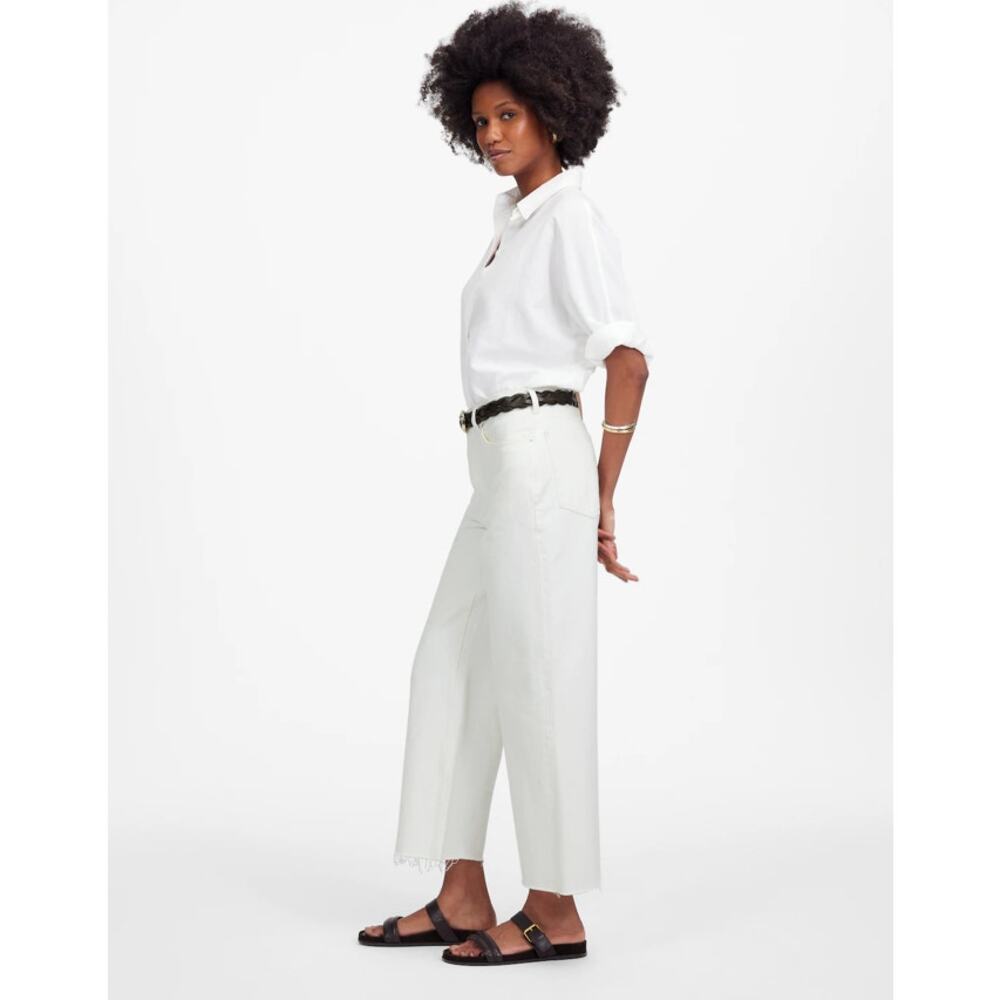 Madewell Low-Slung Baggy Crop Jeans WMNS 28 White Denim Rigid Button Fly Raw hem - Picture 2 of 9